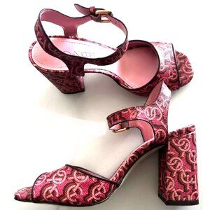 Brand New Women's Pink Coach Logo-Printed Block Heel Sandals